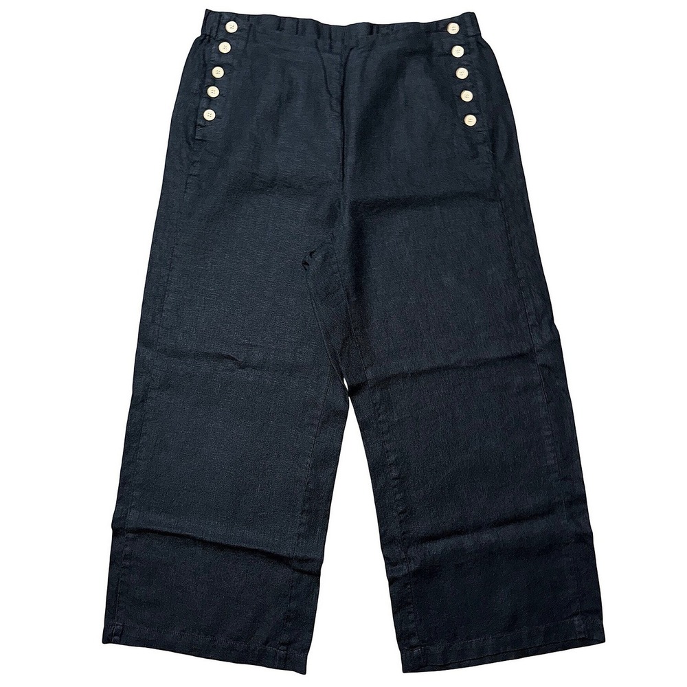 J. Jill‎ Love Linen Black Wide Leg Button Detail Pants Womens Medium Tall MT